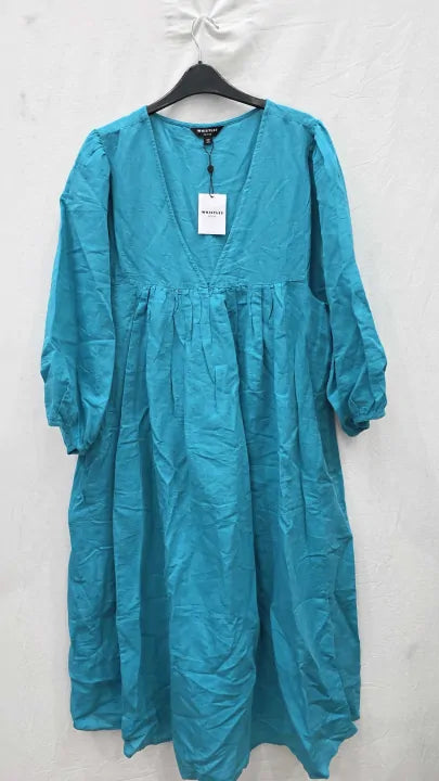 Whistles - Turquoise Gloria Linen Blend Dress Size: Uk 20