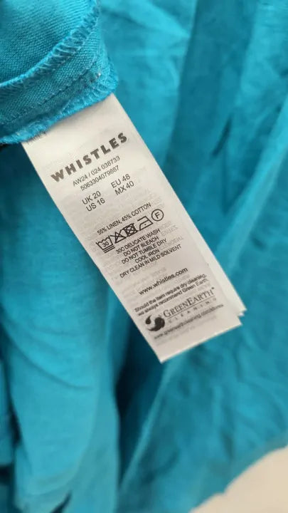 Whistles - Turquoise Gloria Linen Blend Dress Size: Uk 20