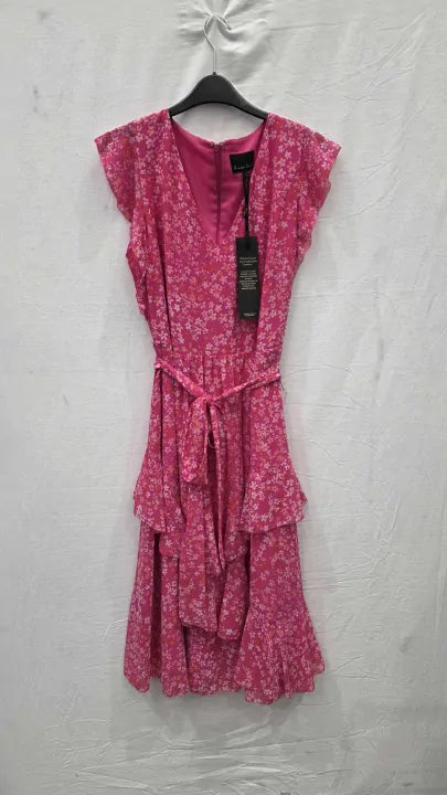 Phase Eight - Pink Breesha Ruffled Tiered Printed Dress Size: Uk 14