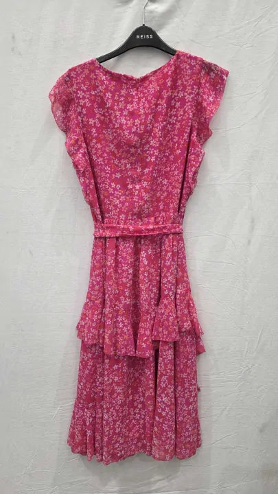 Phase Eight - Pink Breesha Ruffled Tiered Printed Dress Size: Uk 14