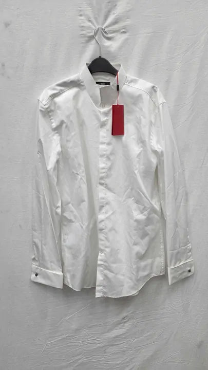 Boss - White Jillik Long Sleeve Cotton Shirt Size: 16.5