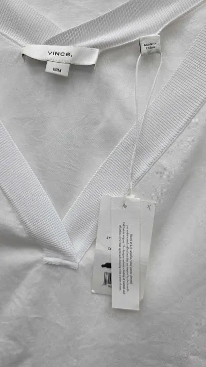 Vince - White Rib Trim T-Shirt Size: Medium deal !!