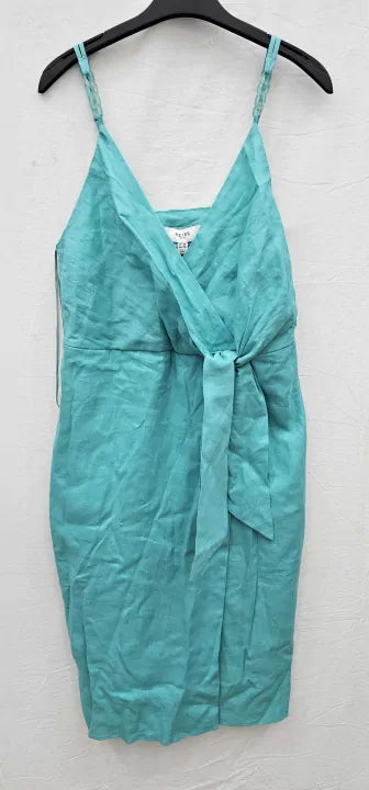 Reiss-29335834-12-Blue-Blue Esme Petite Wrap Dress-Blue Size: Uk12