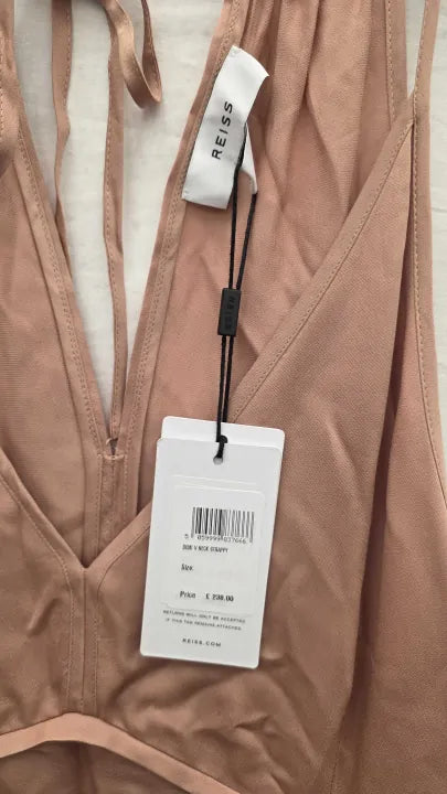 Reiss - Nude Demi-v Neck Strappy Dress Size: Uk 12
