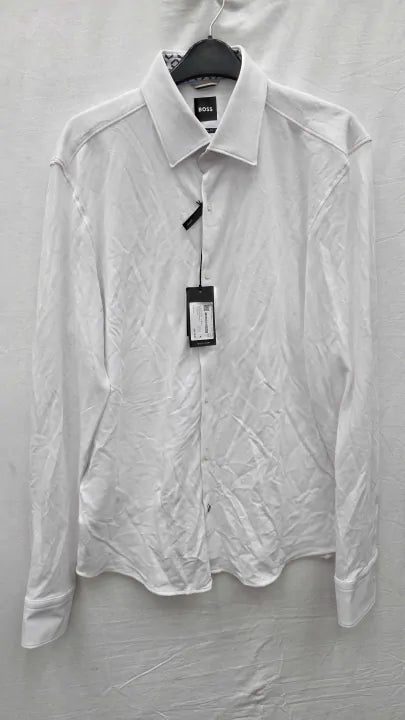 Boss White Kent Long Sleeve Cotton Shirt Size: 15.75