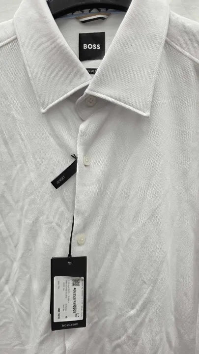 Boss White Kent Long Sleeve Cotton Shirt Size: 15.75