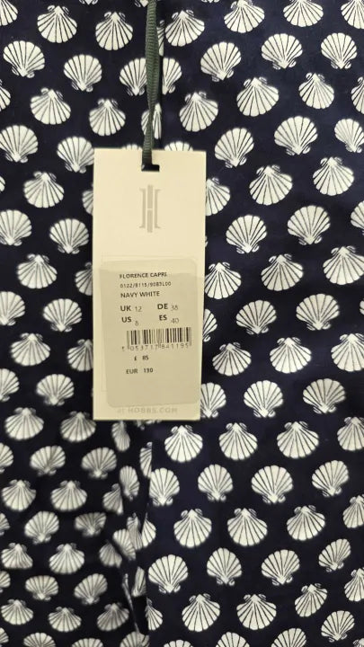 Hobbs London Navy-navy Florence Capri Printed Trousers Size: Uk 12