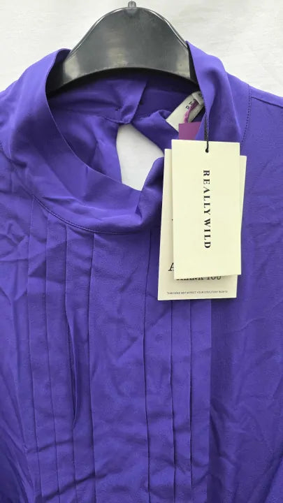 Really Wild Purple Liberty Silk Pleated Dress Size: Uk 12