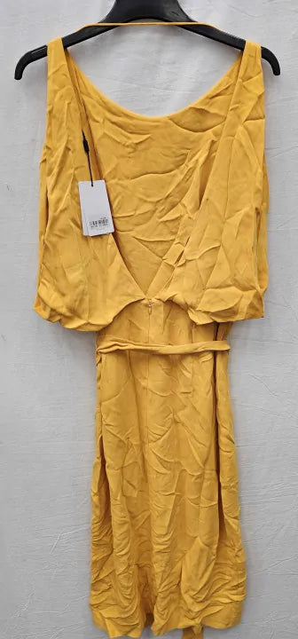 Reiss-29338874-12-yellow-orange Kalea Split Sleeve Midi Dress-yellow Size: Uk12