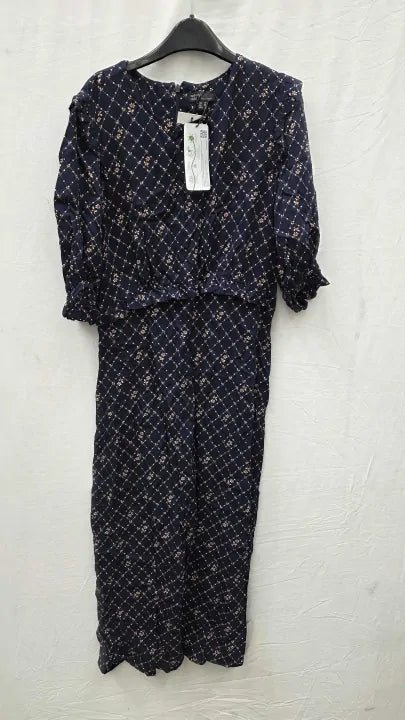 Nobody's Child Navy Floral Trellis Print Felicia Midi Dress Size: Uk 10