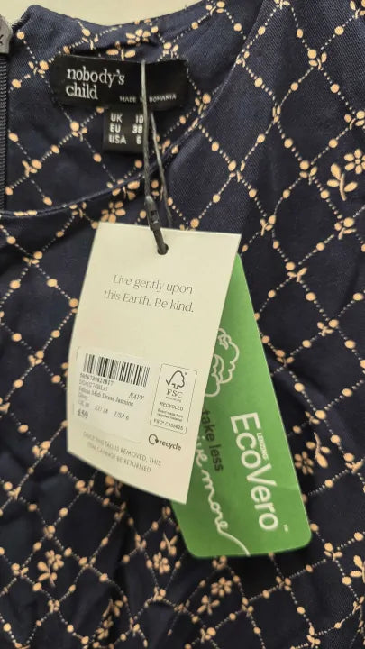 Nobody's Child Navy Floral Trellis Print Felicia Midi Dress Size: Uk 10