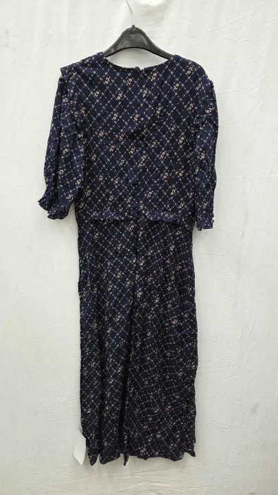 Nobody's Child Navy Floral Trellis Print Felicia Midi Dress Size: Uk 10