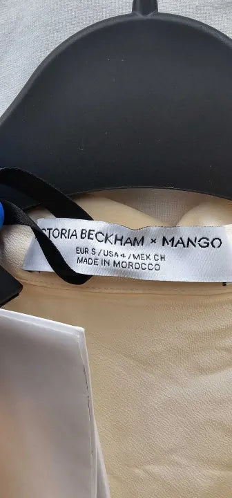 Mango X Victoria Beckham - Cream Button Up Silk Blend Shirt - Beige Size: Uk8