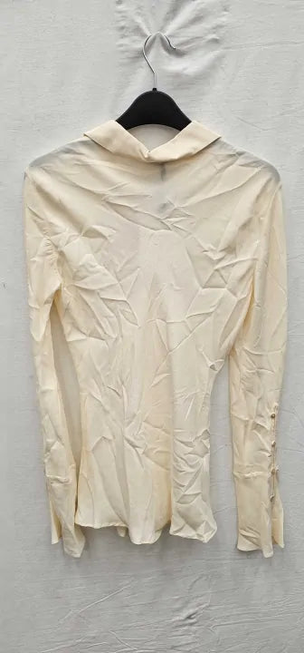 Mango X Victoria Beckham - Cream Button Up Silk Blend Shirt - Beige Size: Uk8