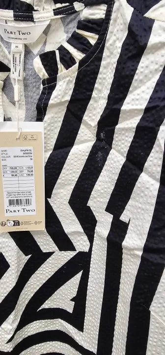 Part Two - Black Printed Tunisian Collar Blouse - Black &Cream Size: Eu36