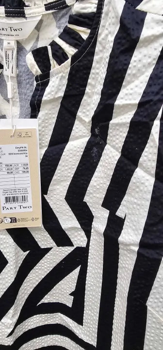 Part Two - Black Printed Tunisian Collar Blouse - Black &Cream Size: Eu36