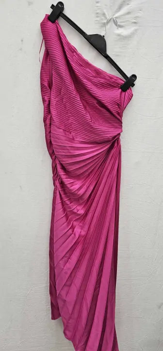 Mango - Pink Asymmetrical Pleated Dress - Pink Size: L