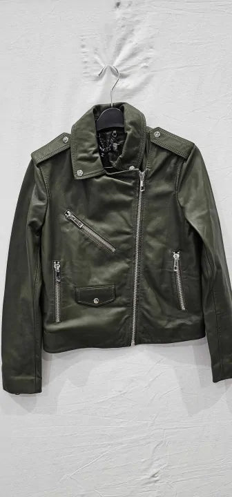 Whistles - Khaki Green Agnes Pocket Leather Jacket - Green Size: Uk8