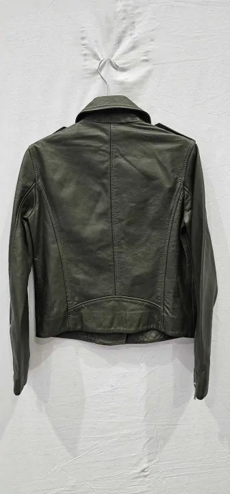 Whistles - Khaki Green Agnes Pocket Leather Jacket - Green Size: Uk8