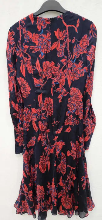 L K Bennett-mina Dresses Pri-red Rose-6-red-pink/navy Chiffon Mina Dress-red Size: Uk6