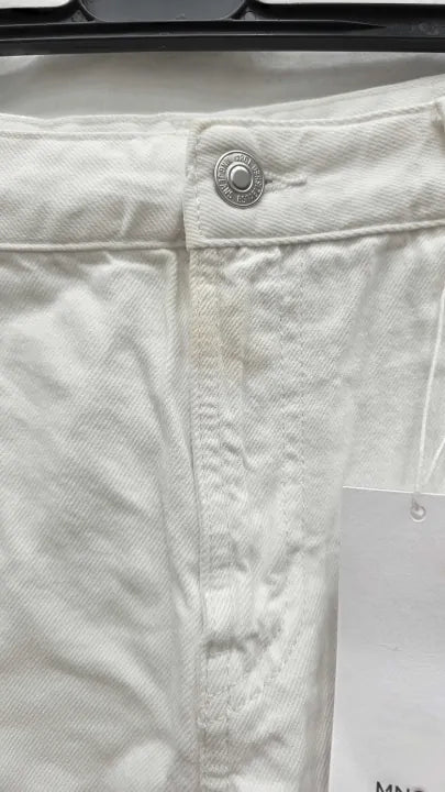 Mango - White Denim Shorts With Frayed Hem Size: 38