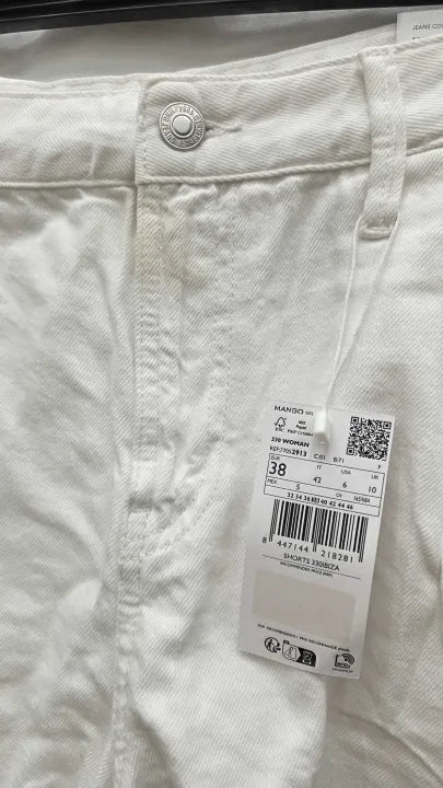 Mango - White Denim Shorts With Frayed Hem Size: 38