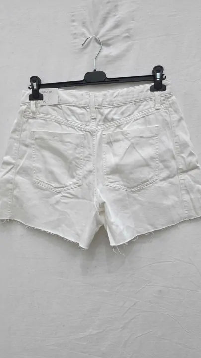 Mango - White Denim Shorts With Frayed Hem Size: 38