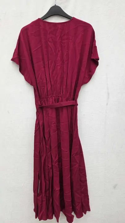 Ghost - Raspberry Satin Gathered Midi Dress Size: Uk 14