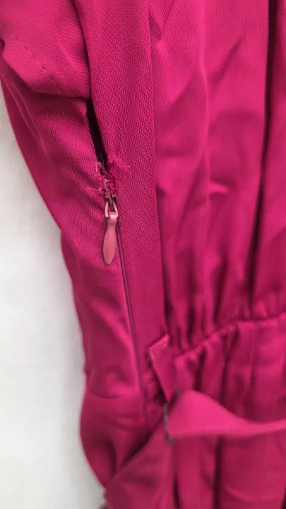 Ghost - Raspberry Satin Gathered Midi Dress Size: Uk 14