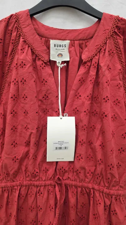 Burgs - Red Brooks Cotton Dress Size: Uk 14