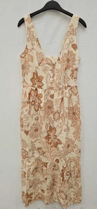 Mango-27079204-08-10-beige-beige Printed Cotton Dress-beige Size: Uk10