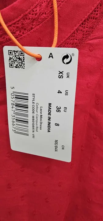Superdry-w8010897a Campus Red-8-red-red Lace Mini Dress-red Size: Uk8