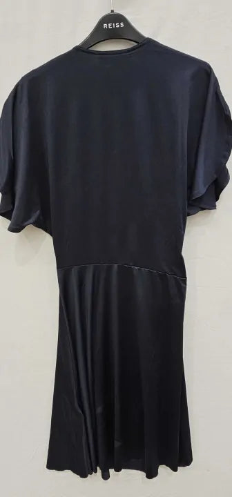 Victoria Beckham - Navy Petal Sleeve Ruched Midi Dress - Blue Size: Uk10