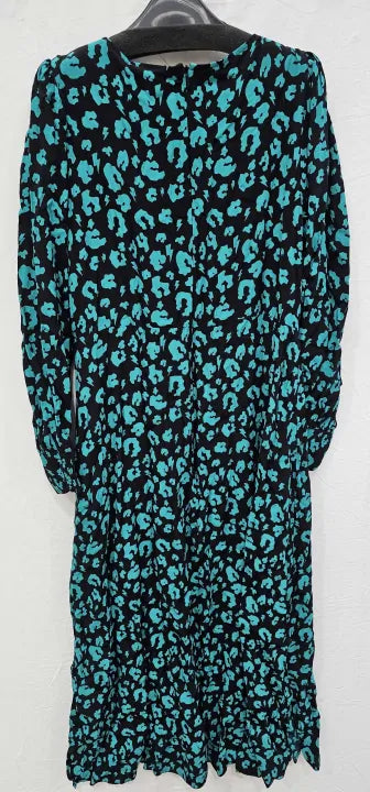 Scamp & Dude - Green Leopard Print Blouson Sleeve Dress - Multi Size:
