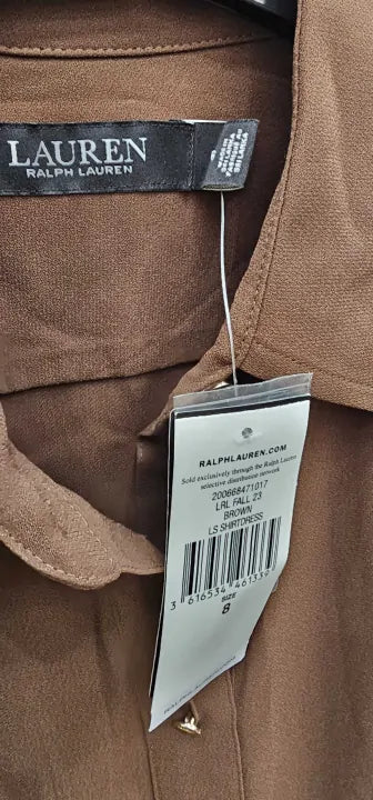Lauren Ralph Lauren - Brown Cotton Blend Shirt Dress - Brown Size: Uk12