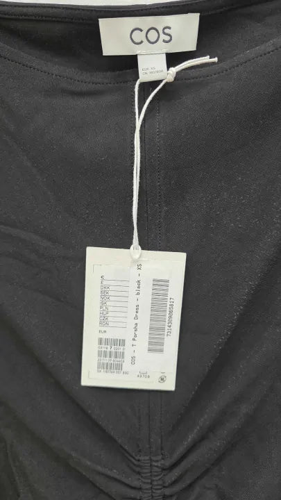 Cos - Black Porsha Ruched Dress Size: Xsmall