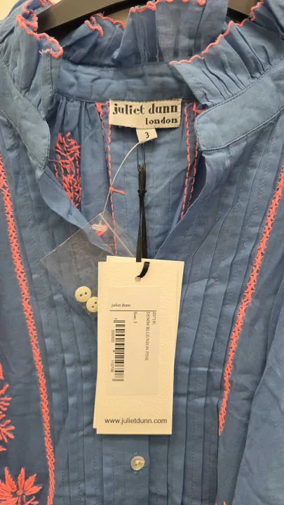Juliet Dunn - Blue Blouson Dress With Embroidery Size: 41974