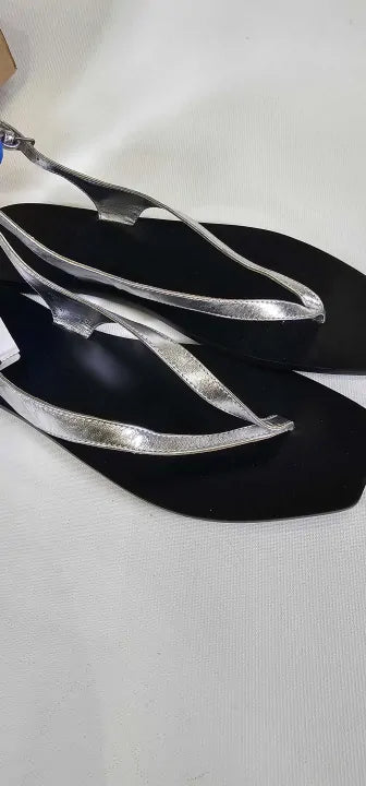 Mango - Silver Amanda Toe Post Flat Sandals - Silver Size: 41
