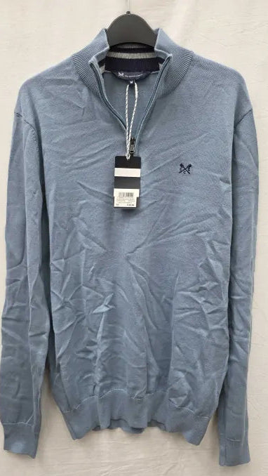 Crew Clothing - Blue 1/2 Zip Fine Cotton Jumper Size: Medium