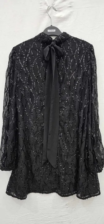 Mint Velvet-28423 Black-16-black-black Sequin Mini Dress-black Size: Uk16