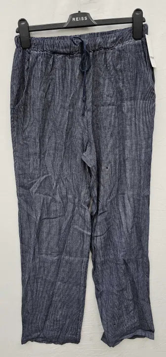 Rodier - Navy Wide Leg Linen Trouser - Navy Size: M/l