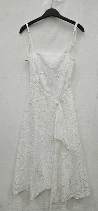 Mango - White Asymmetric Embroidered Midi Dress - White Size: Xs