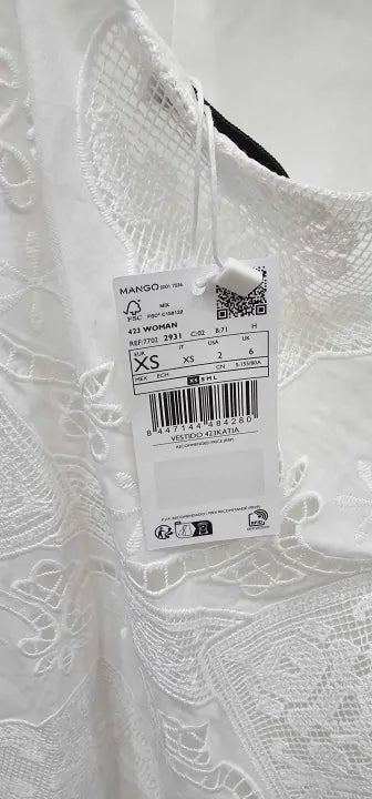 Mango - White Asymmetric Embroidered Midi Dress - White Size: Xs