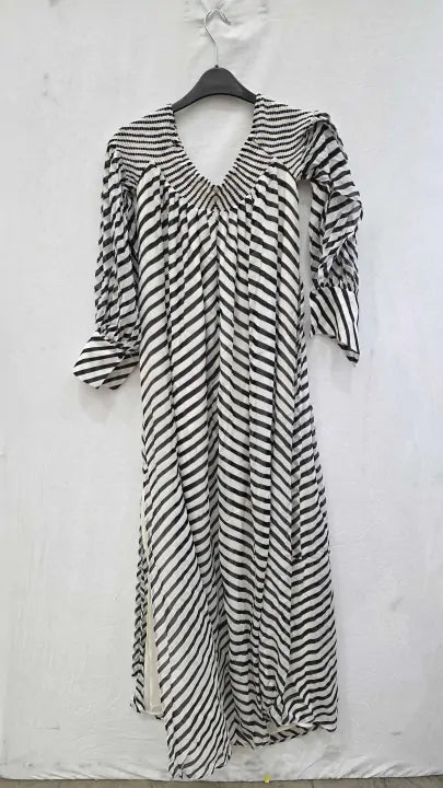 Fabia Striped Bardot Maxi Dress In Black/cream Size: Uk 10