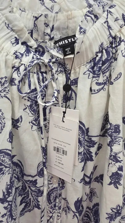 Whistles - Cream Bardot Floral Cotton Dress Size: Uk 10