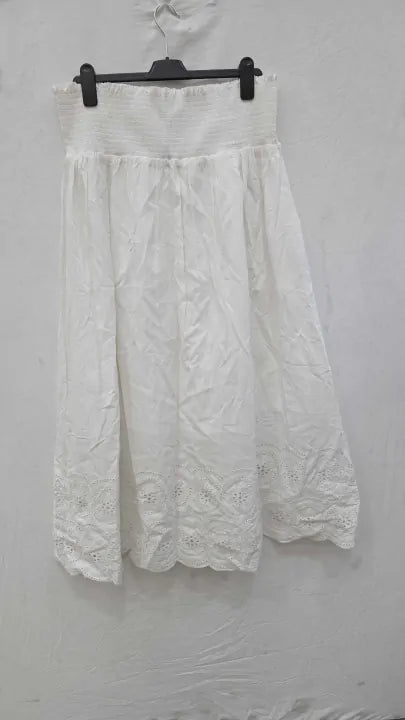 No Eleven - White Cotton Broderie Anglaise Maxi Skirt Size: Xl