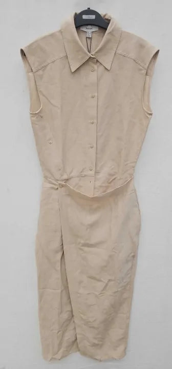 Reiss - Nude Yasmin Linen Shirt Dress - Beige Size: Uk8