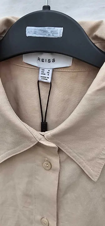 Reiss - Nude Yasmin Linen Shirt Dress - Beige Size: Uk8