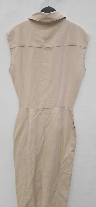 Reiss - Nude Yasmin Linen Shirt Dress - Beige Size: Uk8
