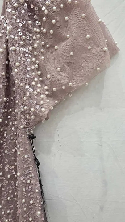 Adrianna Papell - Pink Beaded Mesh Maxi Dress Size: Uk 10
